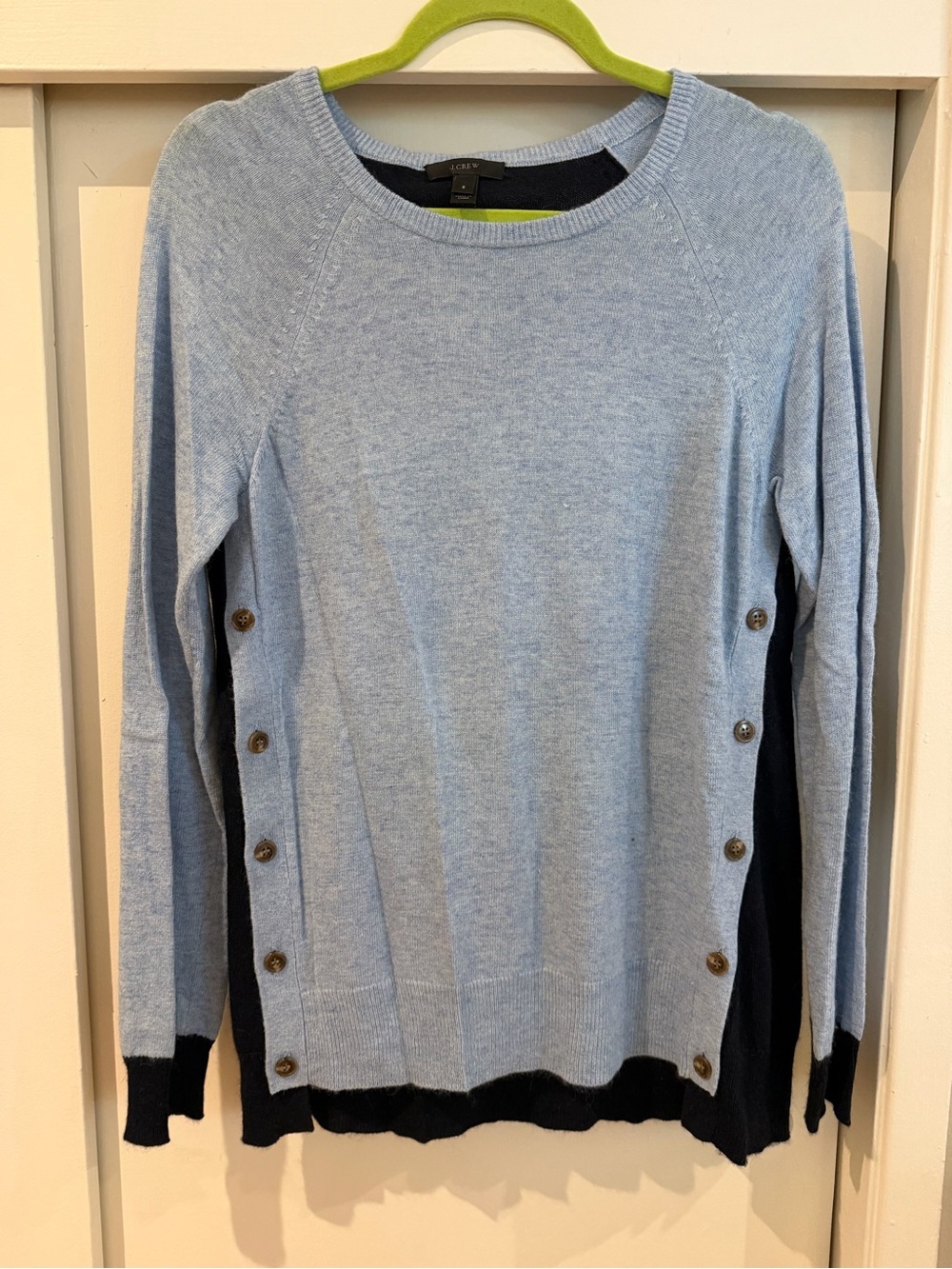 J. Crew Light Blue and Navy Color Block Crewneck Sweater